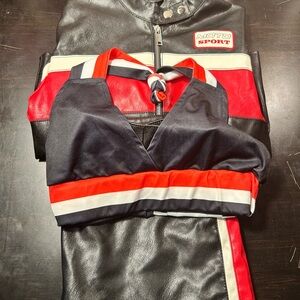 Forever 21 Moto Sport Black and Red Racing Jacket, Top & Skirt.‎